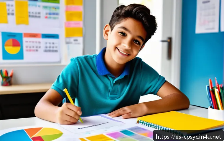 임상심리사 필기시험 고득점 전략 - A vibrant and detailed study scene showing a young Hispanic student at a tidy desk in a bright room,...